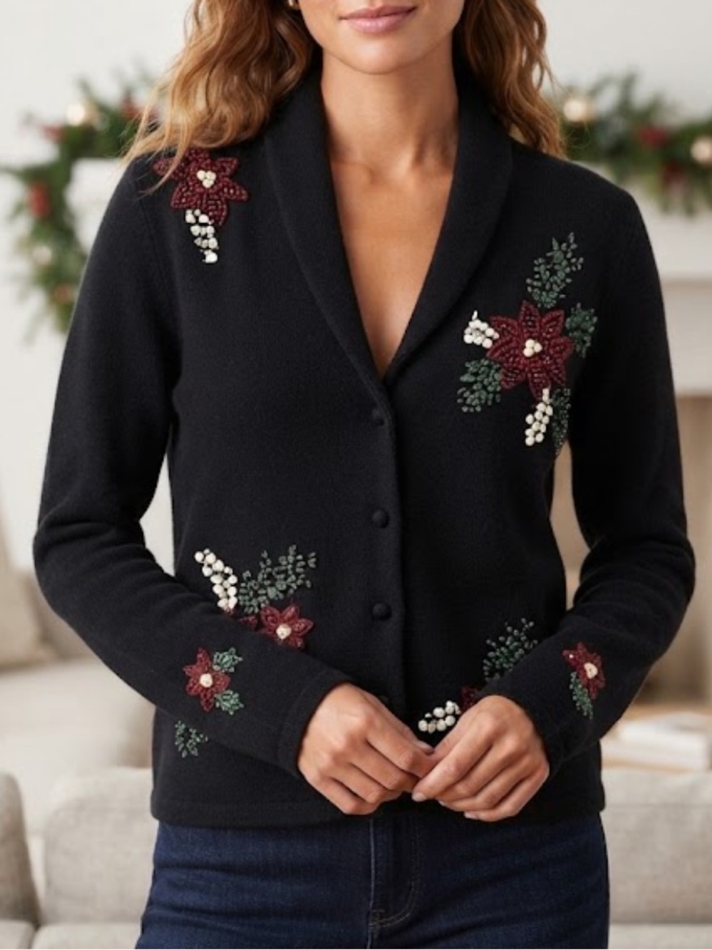 Charter Club Embroidered Wool Cardigan Christmas Sweater
